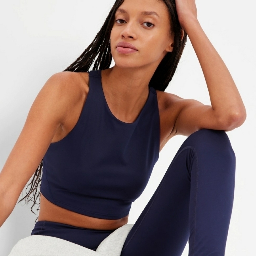 GAP Women's GapFit Recycled Power High Neck Brami Navy Blue - XXL